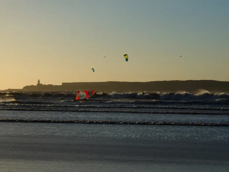 Kitesurfer on Essaouira bay in a strong wind