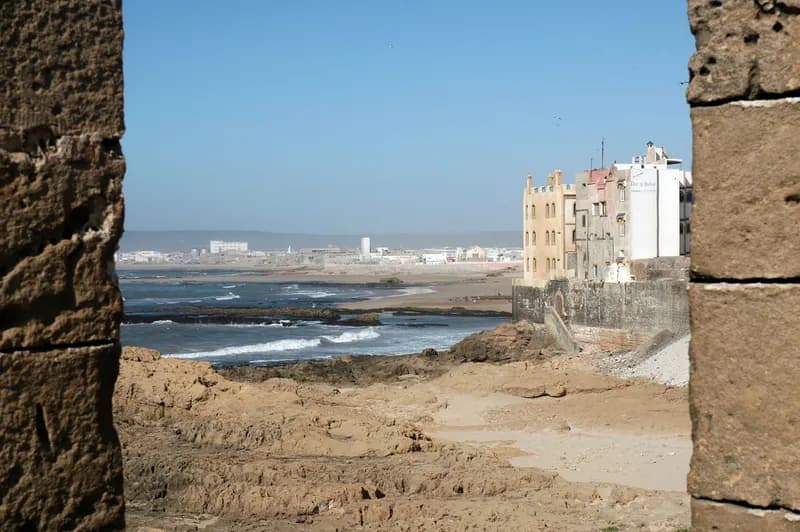 The white rooftops of Essaouira’s medina seen from the city walls